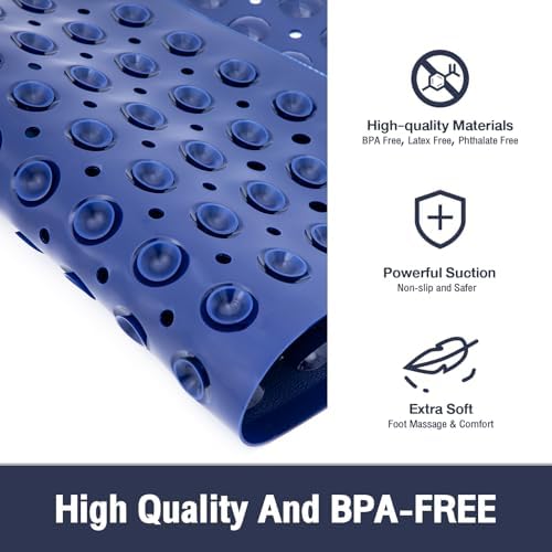 Square Shower Mat Bathtub Tub Bath Mat Non Slip Navy Blue 21"x21" - Image 2