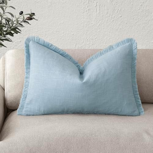Foindtower Decorative Linen Fringe Lumbar Throw Pillow Covers Cozy Boho by Foindtower