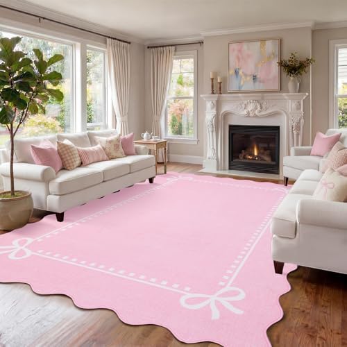 Garvee Scalloped Bow Rug for Living Room Washable Solid Pink 6x9 Area Rugs - Image 4