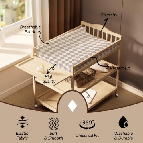 Fitted Baby Neutral Changing Pad Covers Bear and Buffalo Check Plaid Breathable - Image 6