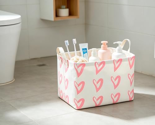 CLOCOR Rectangular Pink Heart Basket Empty, Storage Bin, Waterproof Book Box - Image 5