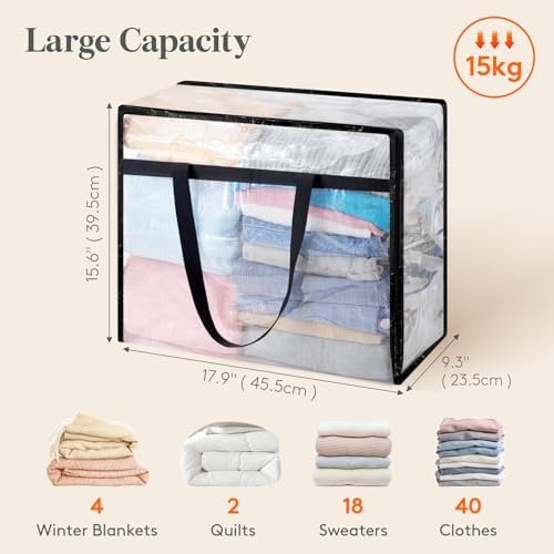 Lifewit 3 Pack Clear Storage Bags, 45L Clothes Organizer - Image 2