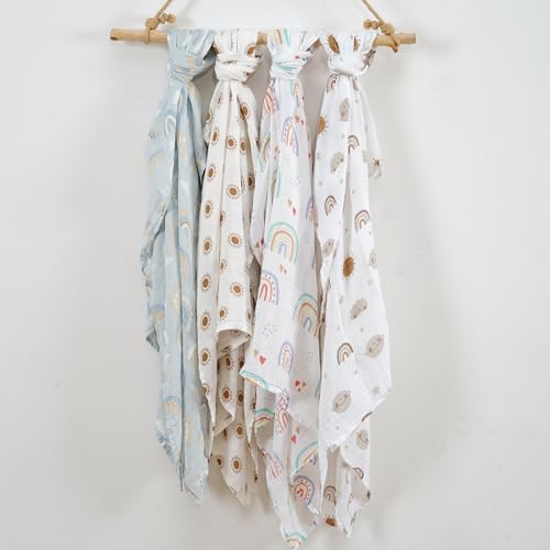 4 Set Muslin Swaddle Blankets Receiving Blanket - Image 4
