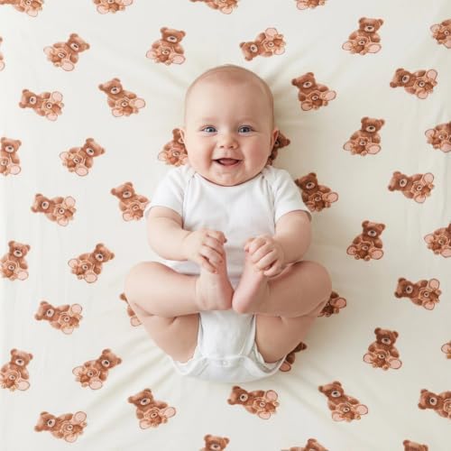 4 Pack Bear Baby Sheets Neutral Unisex Fitted Checked Nursery Baby Sheet Set - Image 3