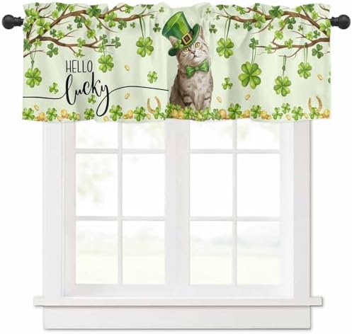 Vandarllin Lucky Cat St. Patrick's Day Kitchen Curtains Valances by VandarllinHomeKitchenDecor
