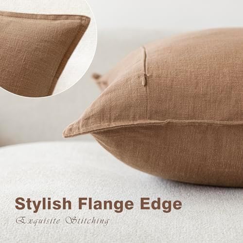 Foindtower Linen Solid Decorative Throw Pillow Covers 18x18 Light Brown - Image 3