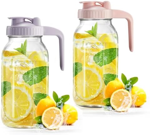 Mason Jar with Pour Spout Lid V-shaped, 2 Quart Iced Tea Pitcher Double Leak by miradexic