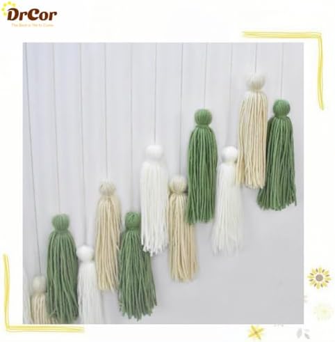 DrCor Sage Green Boho Tassel Garland Wall Hanging Decor - Image 6