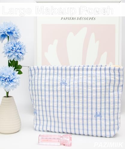 Flat Makeup Bag for Women, Zipper Cosmetic Pouch for Purse, Gingham Butterfly - Image 5