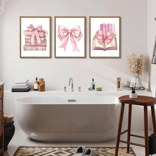 JBZDD Bow decor Art Set of 3, Book Lovers Gifts Preppy Decor Trendy Pink book - Image 5