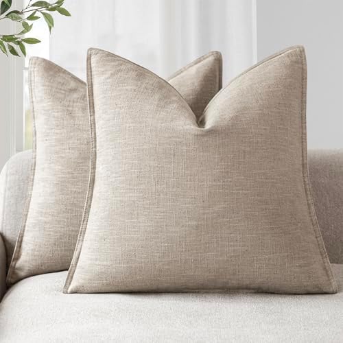 Foindtower Linen Solid Decorative Throw Pillow Covers 20x20 Natural Linen by Foindtower