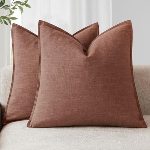 Foindtower Linen Solid Decorative Throw Pillow Covers 26x26 Inch Rust Red by Foindtower