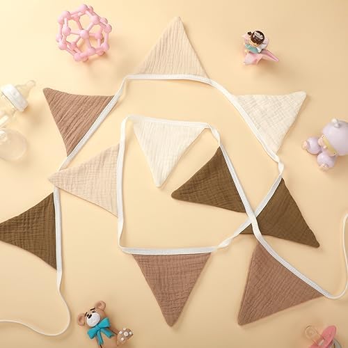 Oudain 2 Pcs Pennant Banner Flags Nursery Garland Triangle, Khaki Color - Image 3