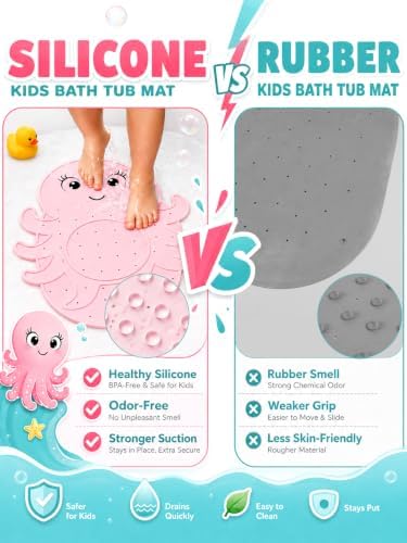 Kids Bathtub Mat Non Slip, Soft Silicone Octopus Baby Bath Mat - Image 3