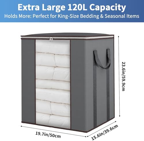 Blanket Storage Bags 120L for Comforter Clothes Bedding Sheet Grey - Image 3