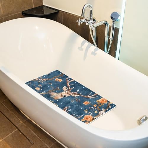 Bathtub Mat Non Slip 26.8x15.1In, Deers Florals Vintage Bath Mat - Image 5