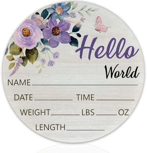 Purple Rose Baby Announcement Sign, Wooden Nursery Name Plaque 6in by Unknown