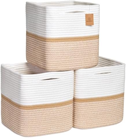 NaturalCozy Storage Cubes 11 Inch Cotton Rope Woven Baskets by NaturalCozy