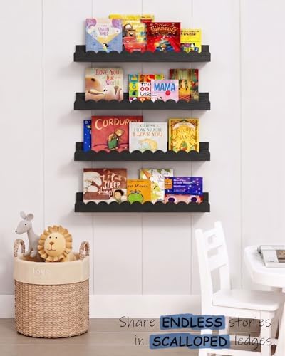 Black Nursery Floating Shelves for Wall, Scalloped Book Shelf for Kids Room - Image 5