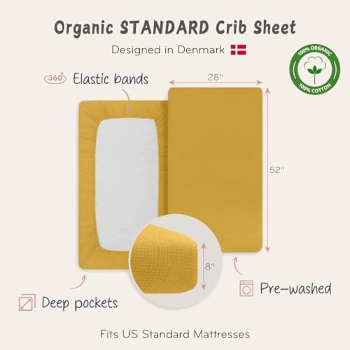 Crib Sheets, 100% Organic Cotton Muslin, Fitted 28"x52" Standard - Image 3