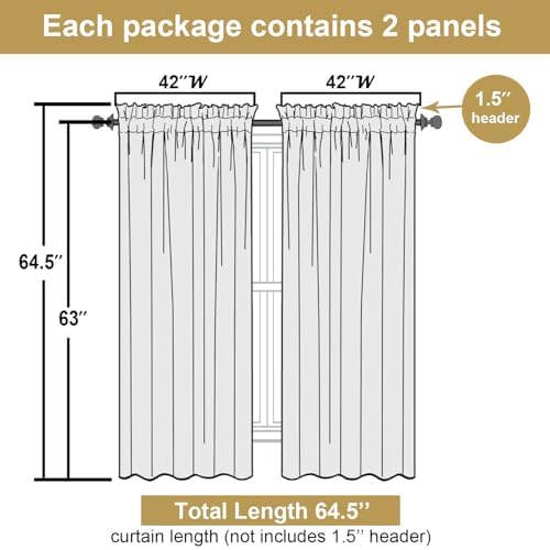 Lecloud Leia Sage Green Sheer Curtains 63 Inch Length 2 Panels, Rustic Light - Image 3
