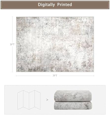 Beige Grey Washable Rugs 5x7 Area Rugs - Image 2