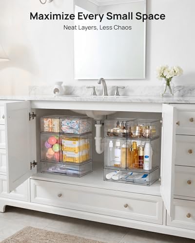 Vtopmart Clear Stackable Storage Drawers Set of 5, Plastic Organizer Bins - Image 6