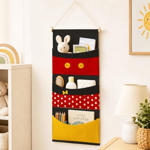 3-Pocket Hanging Wall Organizer, Cute Red Polka Dot Design - Image 2