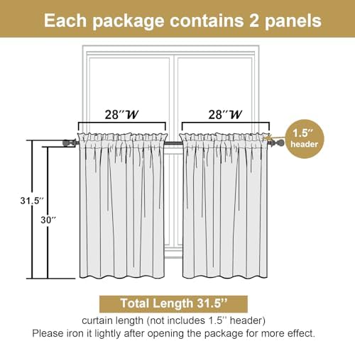 Lecloud Leia Blush Pink Sheer Kitchen Curtains 30 Inch Length 2 Pcs, Leaf - Image 3