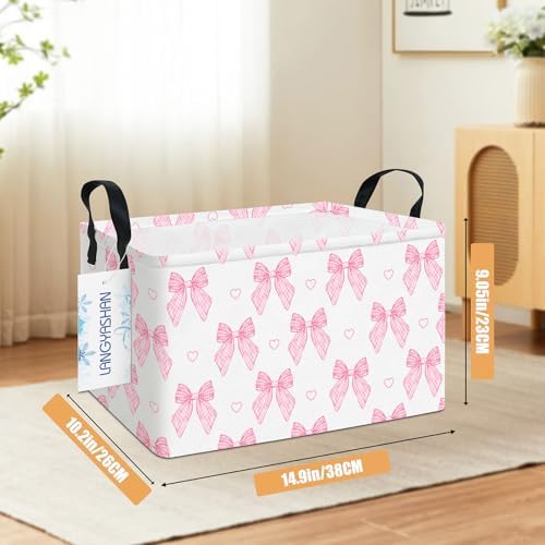 Rectangular Collapsible Pink Bowknot Storage Basket Organizer - Image 2