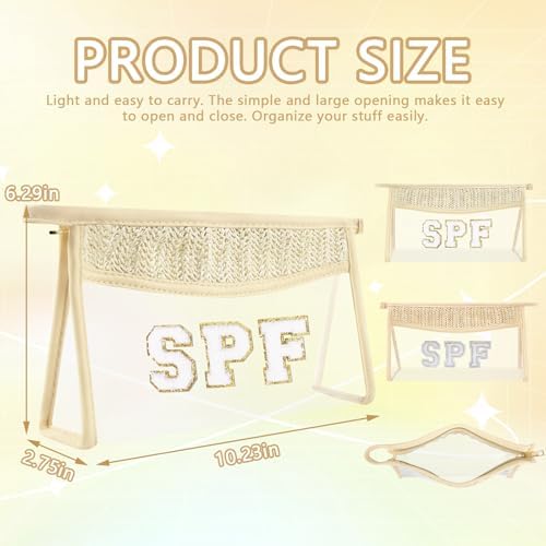 Iqimott Boho Patch SPF Bag Clear Makeup Letter Bag, Waterproof Zipper Make up - Image 2
