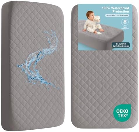 BEDSUM 2-Pack Waterproof Mini Crib Mattress Protector, Smoke Grey by BEDSUM