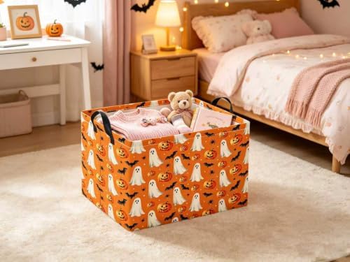 Halloween Basket Cute Baskets for Kids Pumpkin Basket Rectangular Storage Bin - Image 6