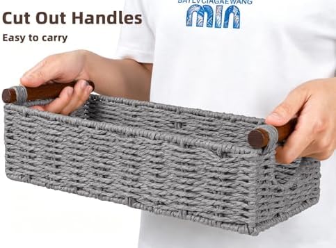 CubesLand Wicker Toilet Storage Basket Tray Organizer W/Cut Out Handle - Image 3