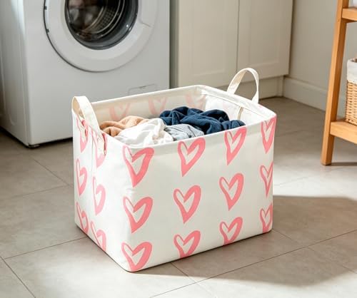 CLOCOR Rectangular Pink Heart Basket Empty, Storage Bin, Waterproof Book Box - Image 2