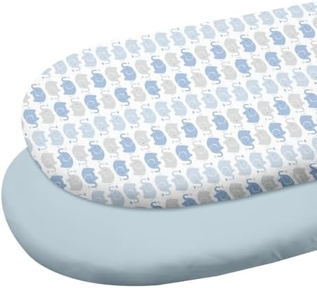 Gllquen Baby Organic Cotton Bassinet Sheets 2-Pack Blue Elephant by GLLQUENBABY