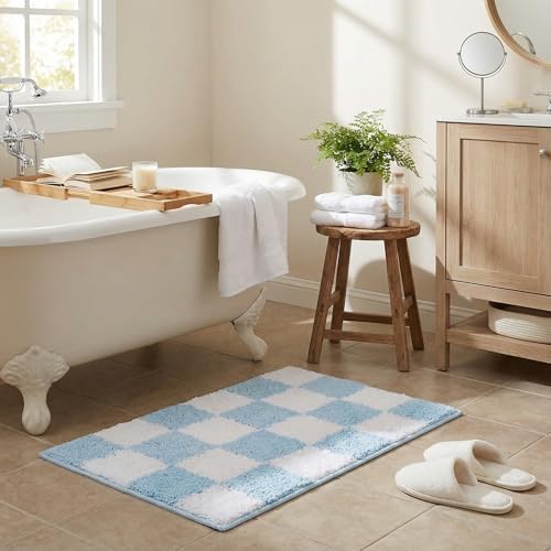 GRANNY SAYS Checkered Blue Bathroom Rug, Cute Bath Mat - Image 3