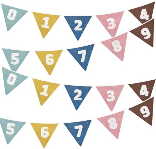 2 Sets of Retro Colored Pennant Banner 20Pcs Nursery Garland Flags Numbers 0-9 by pinkblume