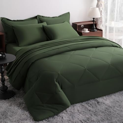 NTBAY King Microfiber Bed in a Bag, Comforter Set 7 Piece, Olive Green by NTBAY