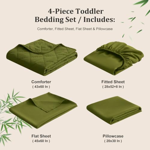 BEDSUM 4pc Toddler Cooling Bedding Set, Rayon Made from Bamboo, Olive Green - Image 5