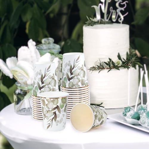 WRAPAHOLIC 50 Pcs Greenery Paper Cups - 9 oz Eucalyptus Disposable Cups - Image 5