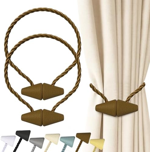 Hion Magnetic Curtain Tiebacks Dark Brown 2pcs, Curtain Holdbacks Hooks by Hion