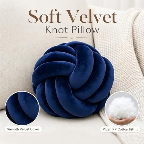Petrella Navy Blue Knot Pillow Ball, 8 Inch Round Decorative Pillow - Image 2