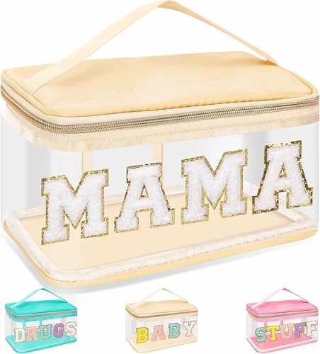 Chenille Letter Clear Makeup Bags Mama Pouch, Preppy Patch Makeup Bag Zipper by izuzta