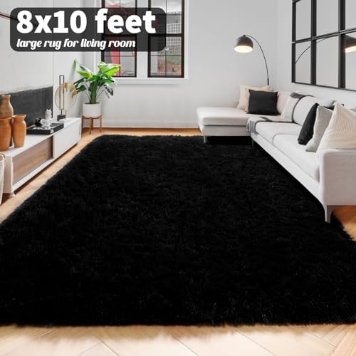 Amdrebio Black Furry Large Area Rug 8x10 - Image 6