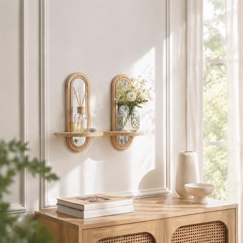 Artilady Floating Shelves with Arched Mirror, Boho Wall Decor - Image 2
