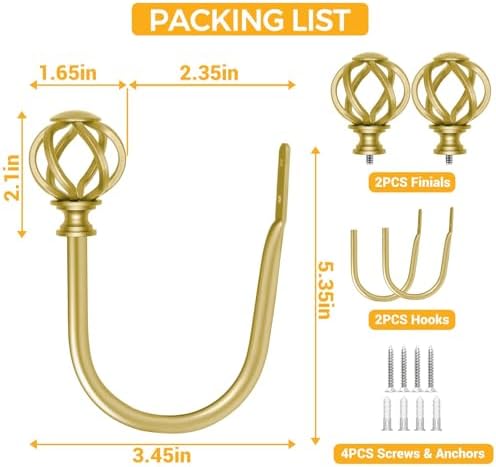 USFOOK Gold Curtain Holdbacks, Decorative Drapery Tiebacks, 2 Pack/1 Pair - Image 4
