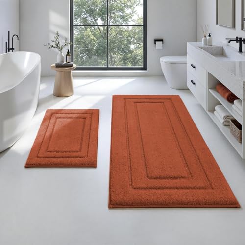 HOMEIDEAS Bathroom Rugs Sets 2 Piece, Extra Long Bath Mat Burnt Orange by HOMEIDEAS