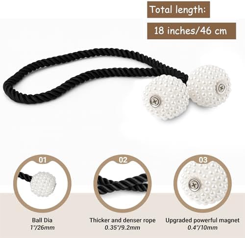 Hion Magnetic Curtain Tiebacks Black 2pcs, Curtain Holdbacks Hooks Holders - Image 2