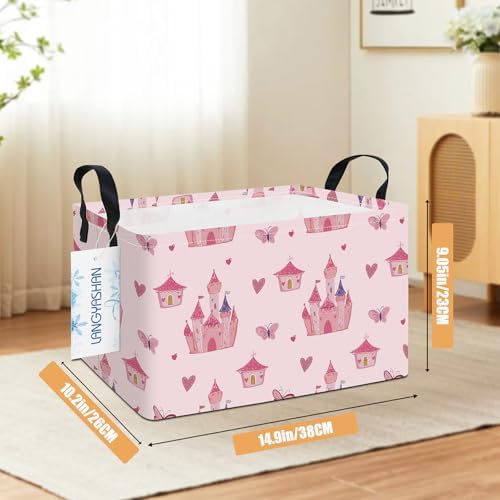 Rectangular Collapsible Pink Castle Storage Basket Nursery Toy Organizer - Image 2